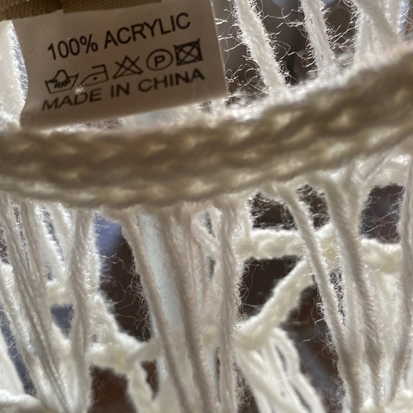 Crochet Beach Cover-Up Ivory Women’s 100% Acrylic Size Large BALLETCORE - Picture 8 of 11